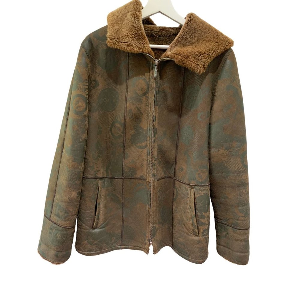 Vintage EGS Faux Suede y2k Fur Lined Ranch patchwork Coat Men (42) L women XL